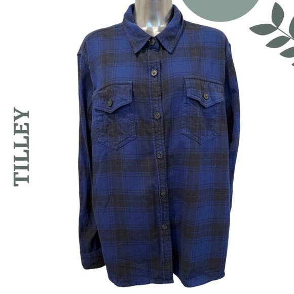 Tilley Blue & Black Plaid Flannel Shirt | Life Outdoors Style | Size XXL - Picture 1 of 6
